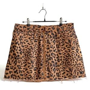 Free People We the Free Leopard Print Denim Mini Skirt